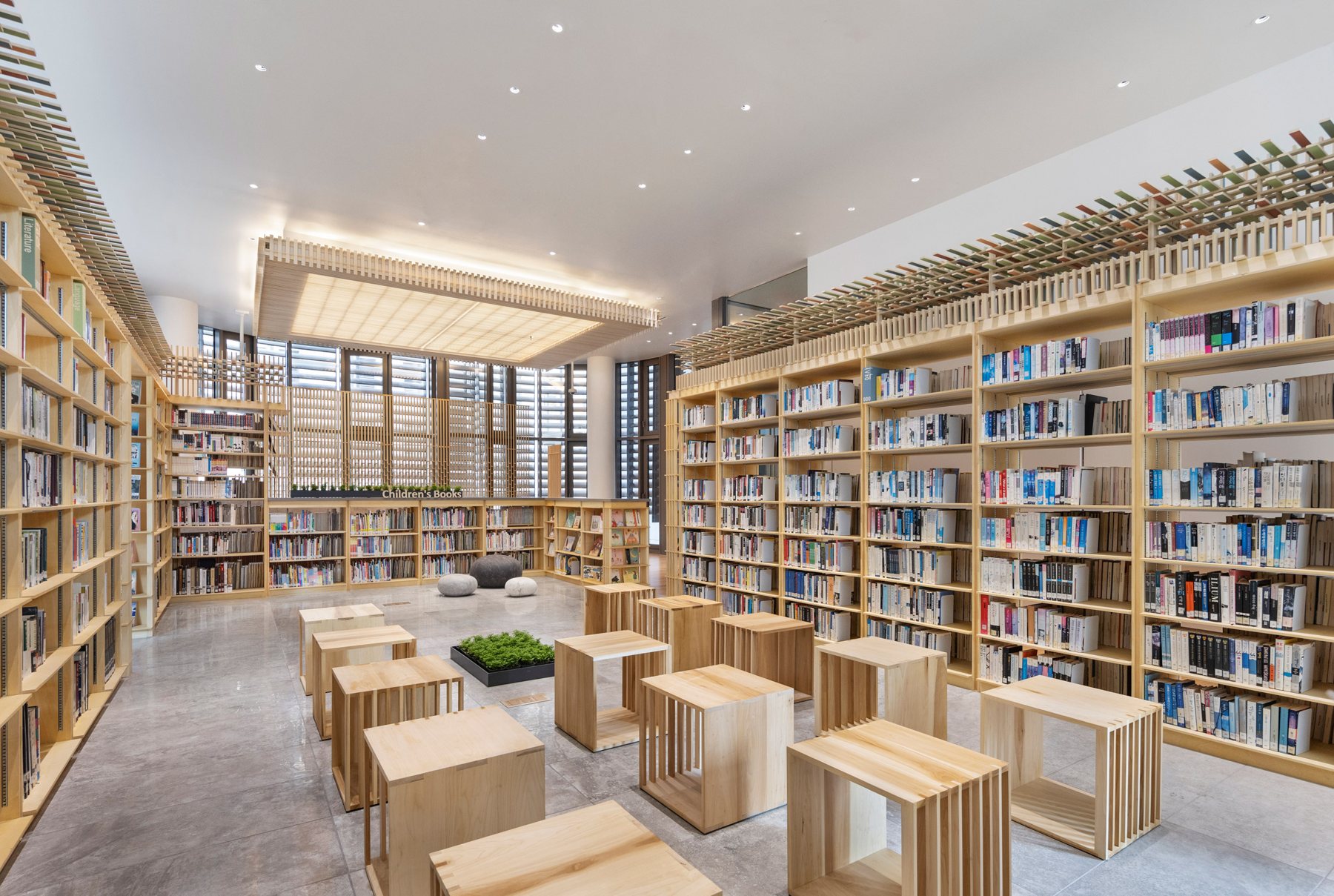 Library at the Korean Cultural Center New York, with millwork built by DKT